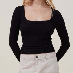 COTTON ON Staple Rib Scoop Neck Long Sleeve Top